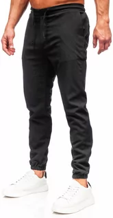 Spodnie męskie - Czarne spodnie materiałowe joggery męskie Denley 0065 - grafika 1
