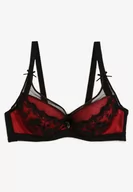 Biustonosze - Czarno-Czerwony Biustonosz Push Up z Koronką Suffa - miniaturka - grafika 1