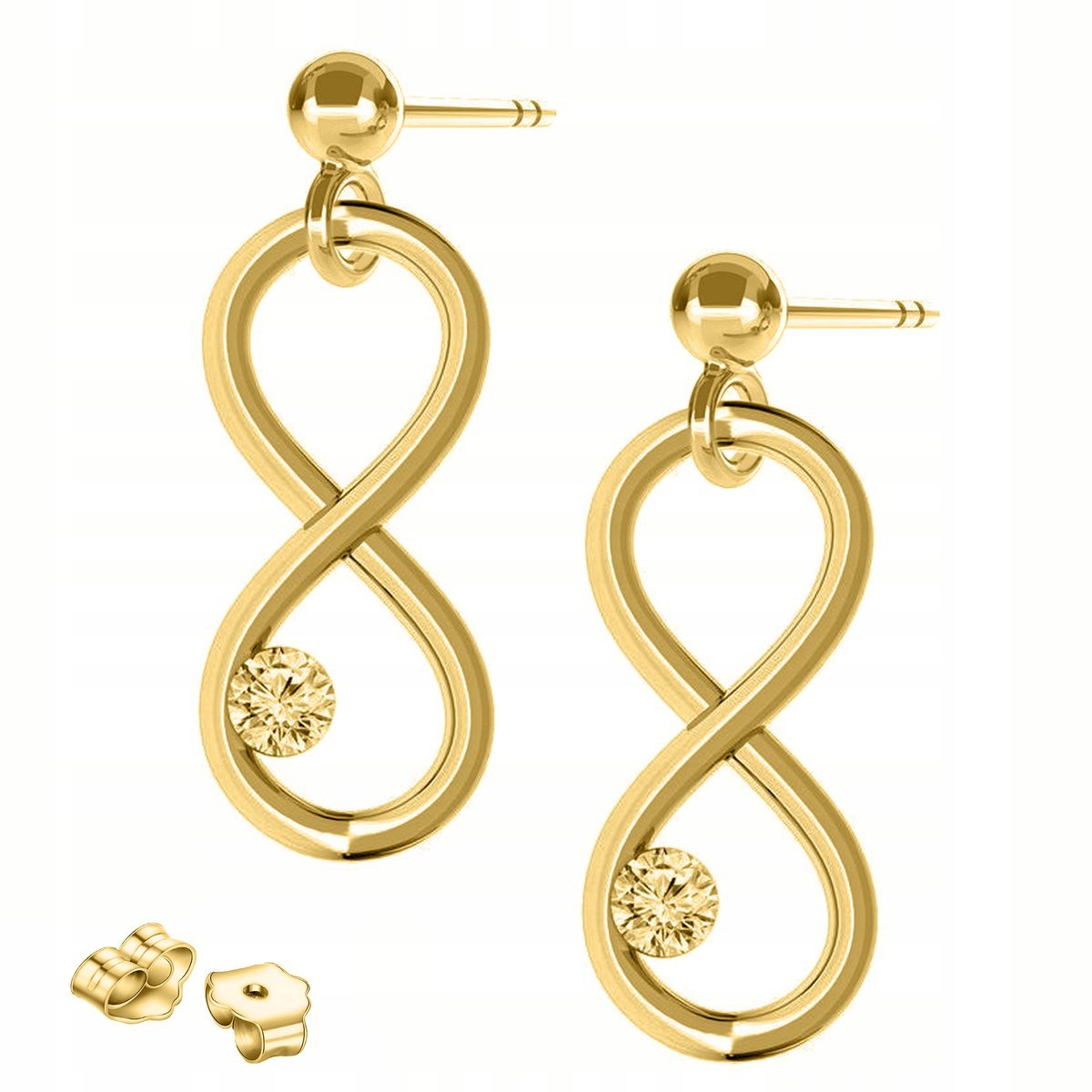 Złote Kolczyki Nieskończoność z Cyrkonią Ósemka Cyrkonie SREBRO 925