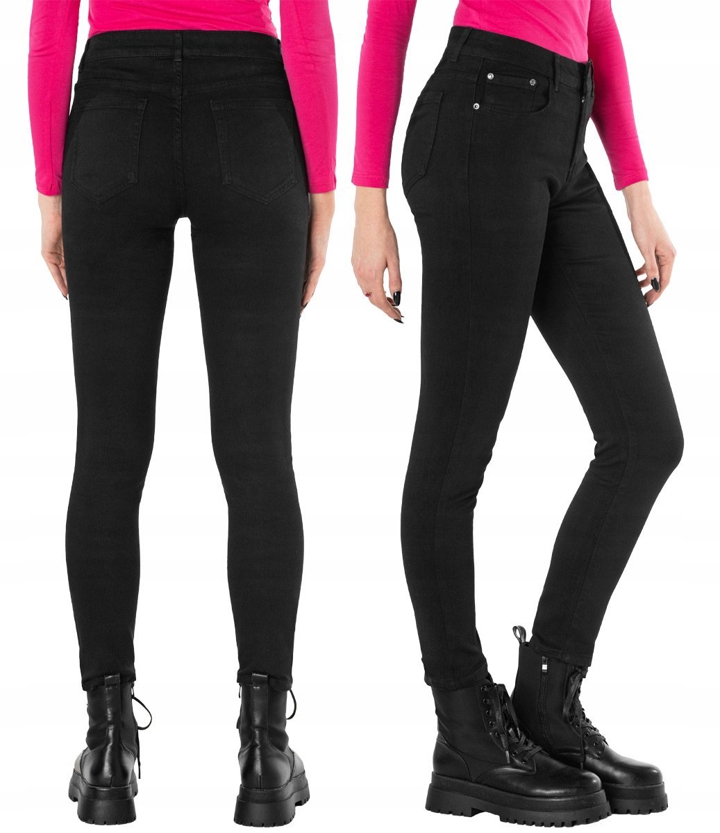 Czarne Jeansy Rurki Spodnie Damskie 7833 W28