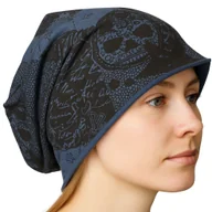 Czapki damskie - Czapka damska Beanie włoska cienka smerfetka niebieska w czarne wzory - miniaturka - grafika 1