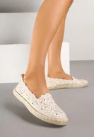Espadryle damskie - Beżowe Ażurowe Espadryle Vices w Kwiatowy Wzór z Plecionki Donavia - miniaturka - grafika 1