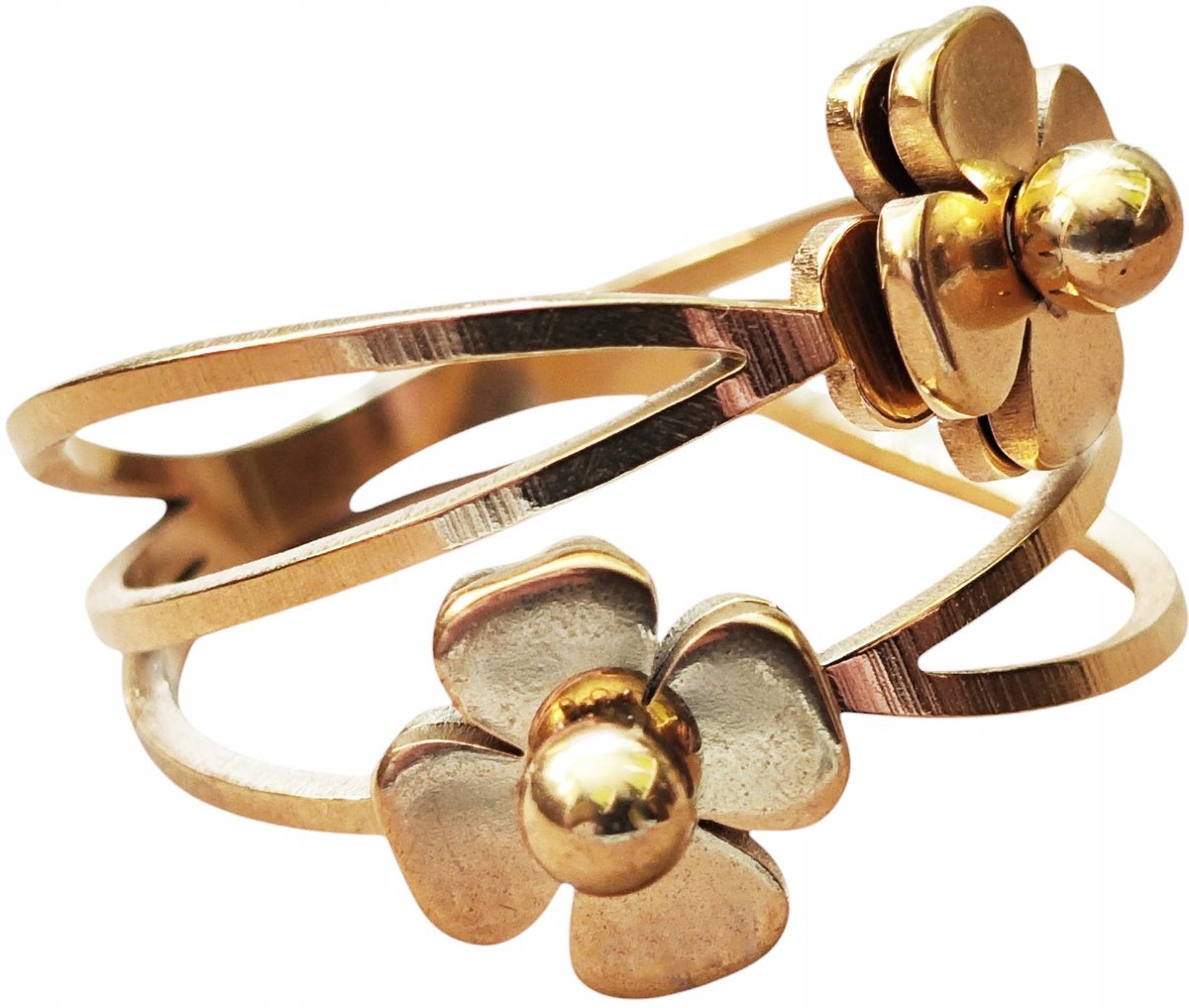 Złoty Pierścionek z Kwiatami Kwiaty Elegancki Modny Stylowy Stal Szlachetna