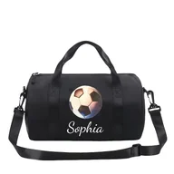 Torebki damskie - TEMU Personalizowana Czarna Torba na Ramię z Nadrukiem Piłki Nożnej - Imię/Tekst, Składana i Przenośna, Wytrzymały Nylon, Zamek Błyskawiczny, - miniaturka - grafika 1