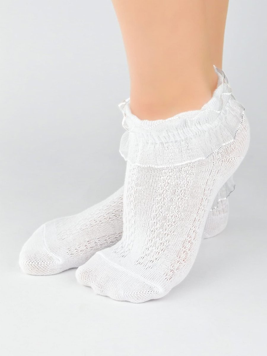 SKARPETY NOVITI SB068-G-01 BAWEŁNA KORONKA (kolor biały, rozmiar 19-22)