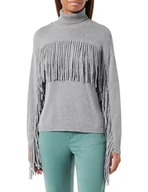 Swetry damskie - Replay Damski sweter z golfem z frędzlami, M06 Medium Grey Melange, L - miniaturka - grafika 1