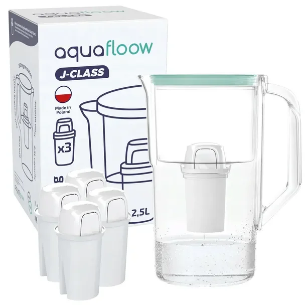 Dzbanek filtrujący plastikowy AquaFloow J-CLASS 2,5l miętowy + 5x filtr