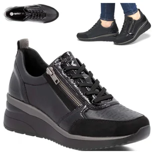 Półbuty Damskie Sneakersy na Platformie z zamkiem Wygodne Czarne Remonte 40 - Półbuty damskie - miniaturka - grafika 1