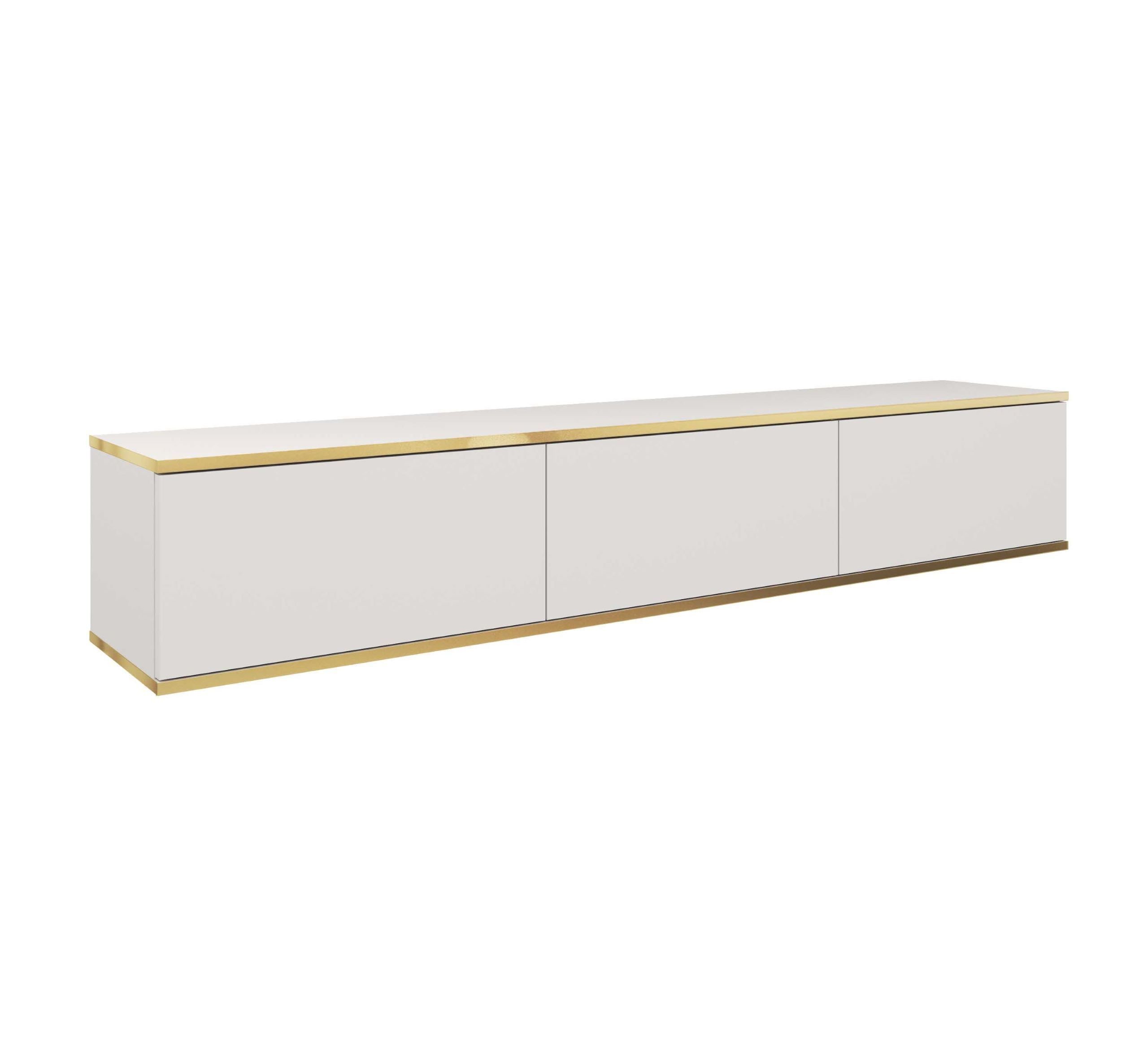 Wisząca Szafka RTV Glamour złote elementy 175 cm Komoda RTV Glamour Biały Mat