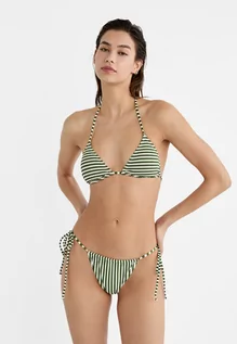 Stroje kąpielowe - Stradivarius Figi brazylijskie od bikini w paski ze sznurkami  Khaki M - grafika 1