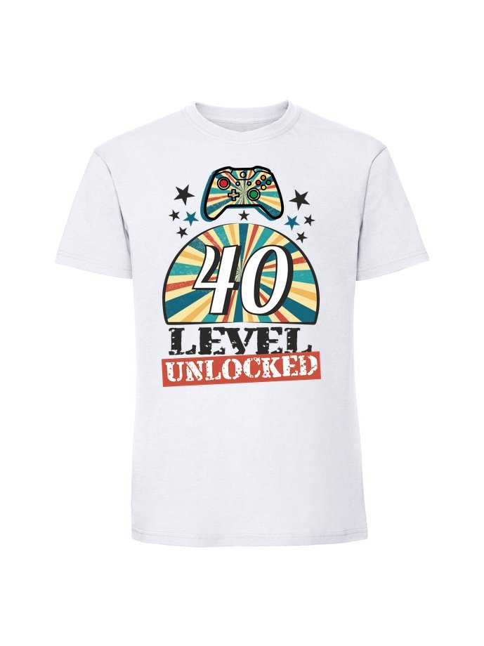 Męska koszulka z nadrukiem - 40 Level Unlocked biały XL