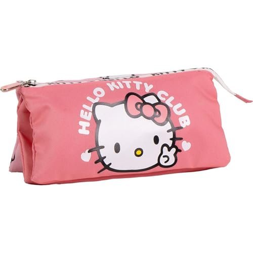 Piórnik Hello Kitty z 3 przegródkami, potrójny piórnik szkolny z zamkiem błyskawicznym i oficjalnym wzorem Hello Kitty, idealny do przechowywania długopisów, ołówków i przyborów piśmienniczych, Hello