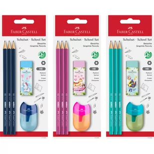 Faber-Castell, zestaw szkolny - ołówek 3 szt. + temperówka + gumka, mix kolorów - Przybory szkolne - miniaturka - grafika 1