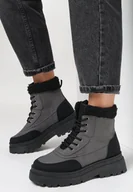 Botki damskie - Czarne Traperki z Futerkiem Thalene - miniaturka - grafika 1