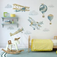 Naklejki na ścianę - Naklejki Na Ścianę Dla Dzieci Dekoracjan, Retro Balony I Samoloty - Zestaw 6 - miniaturka - grafika 1