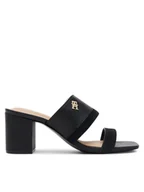 Klapki i japonki damskie - Tommy Hilfiger Klapki Leather & Suede Block Heel Mule FW0FW08530 Czarny - miniaturka - grafika 1