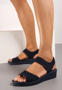 Granatowe Wsuwane Sandały na Koturnie Tiamaxine - Sandały damskie - miniaturka - grafika 1