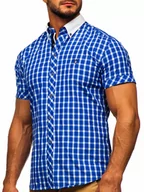 Koszule męskie - Koszula męska elegancka w kratę z krótkim rękawem chabrowa Bolf 5531 - miniaturka - grafika 1