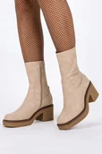 Botki damskie - Botki Sergio Leone damskie na szerokim słupku elastyczna cholewka beżowe R928-40 - miniaturka - grafika 1