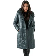 Płaszcze damskie - Długi elegancki pikowany płaszcz damski zimowy ocieplany MARIA-46 - miniaturka - grafika 1