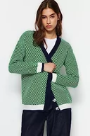 Swetry damskie - Trendyol FeMan Oversize Basic kardigan z dzianiny z dekoltem w serek, zielony, M, ZIELONY, M - miniaturka - grafika 1