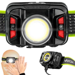 Vayox LED Latarka Czołowa VA0025 320lm XTE5W + COB 10W Gesty 6 Trybów USB Czarna - Latarki - miniaturka - grafika 1