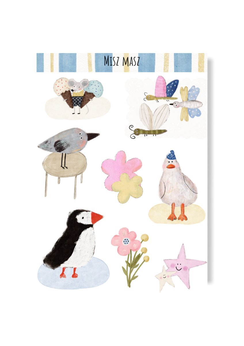 Naklejki kolorowe ze śmiesznymi zwierzątkami pastelowe