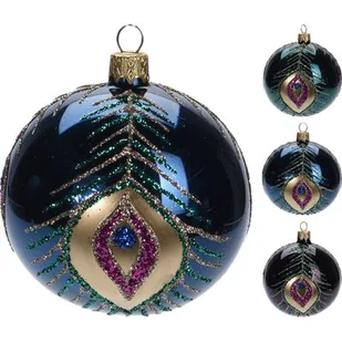 Bombka szklana zdobiona piórem pawia i brokatem 8 cm mix - Bombki - miniaturka - grafika 1