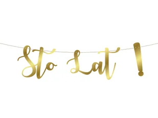 Baner z napisem Sto Lat! złoty - 65 cm - 1 szt. - Dekoracje sali - miniaturka - grafika 1