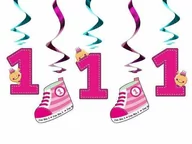 Baby shower i roczek - Świderki urodzinowe "I''m No 1" różowe na roczek - 60 cm - 5 szt - miniaturka - grafika 1