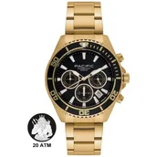 Zegarki męskie - Pacific Poseidon SMPB-2004-04 złoty męski zegarek na bransolecie chronograf 200M - miniaturka - grafika 1