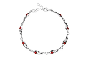 Srebrna bransoletka oksydowana piękny wzór z czerwonymi cyrkoniami pr925 - Bransoletki - miniaturka - grafika 1