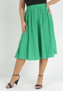 Spódnice - Zielona Plisowana Spódnica Midi z Gumką w Pasie Eustia - grafika 1