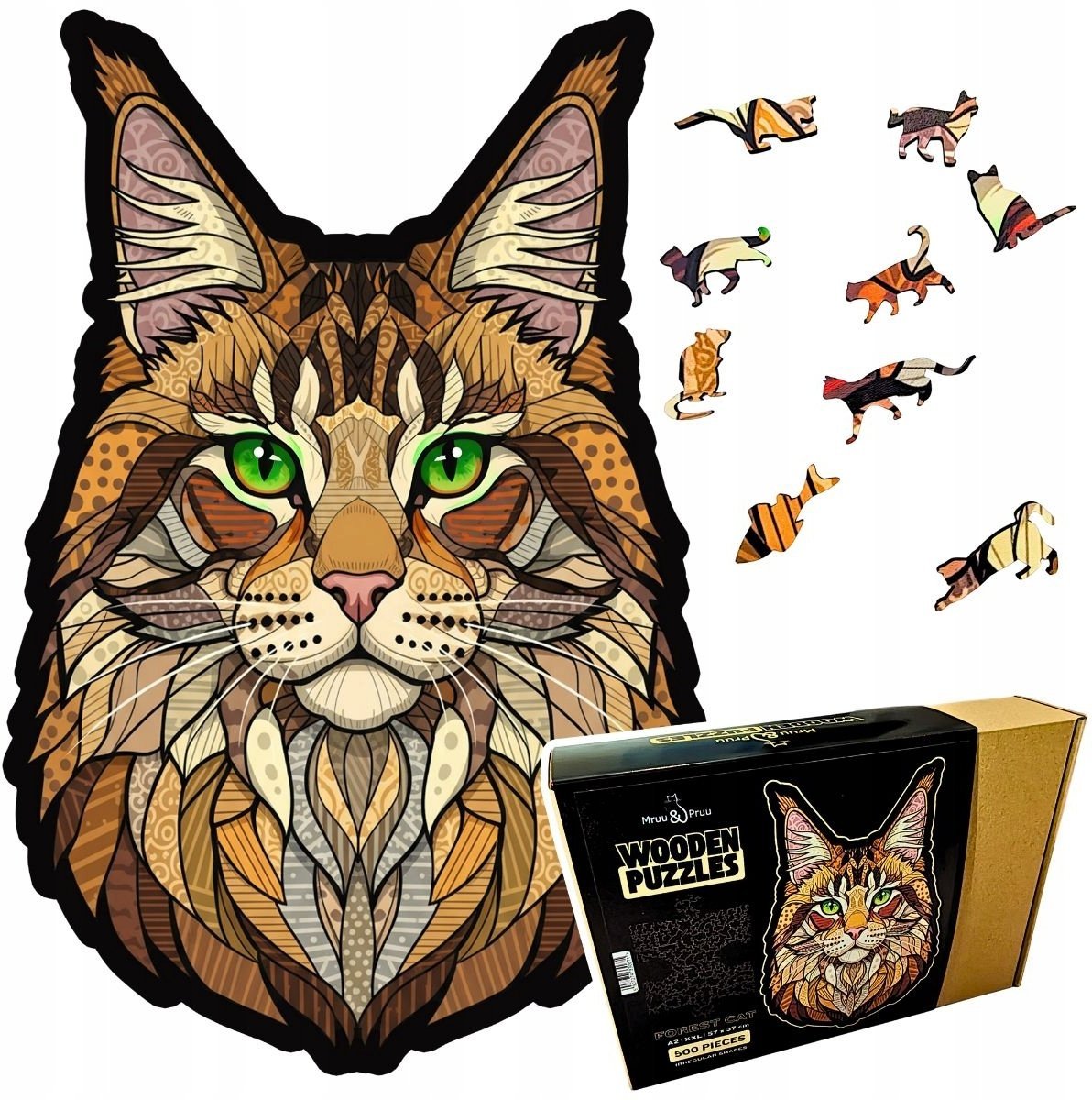 Puzzle Drewniane KOT LEŚNY DUŻE XXL Układanka Prezent Dla Dorosłych