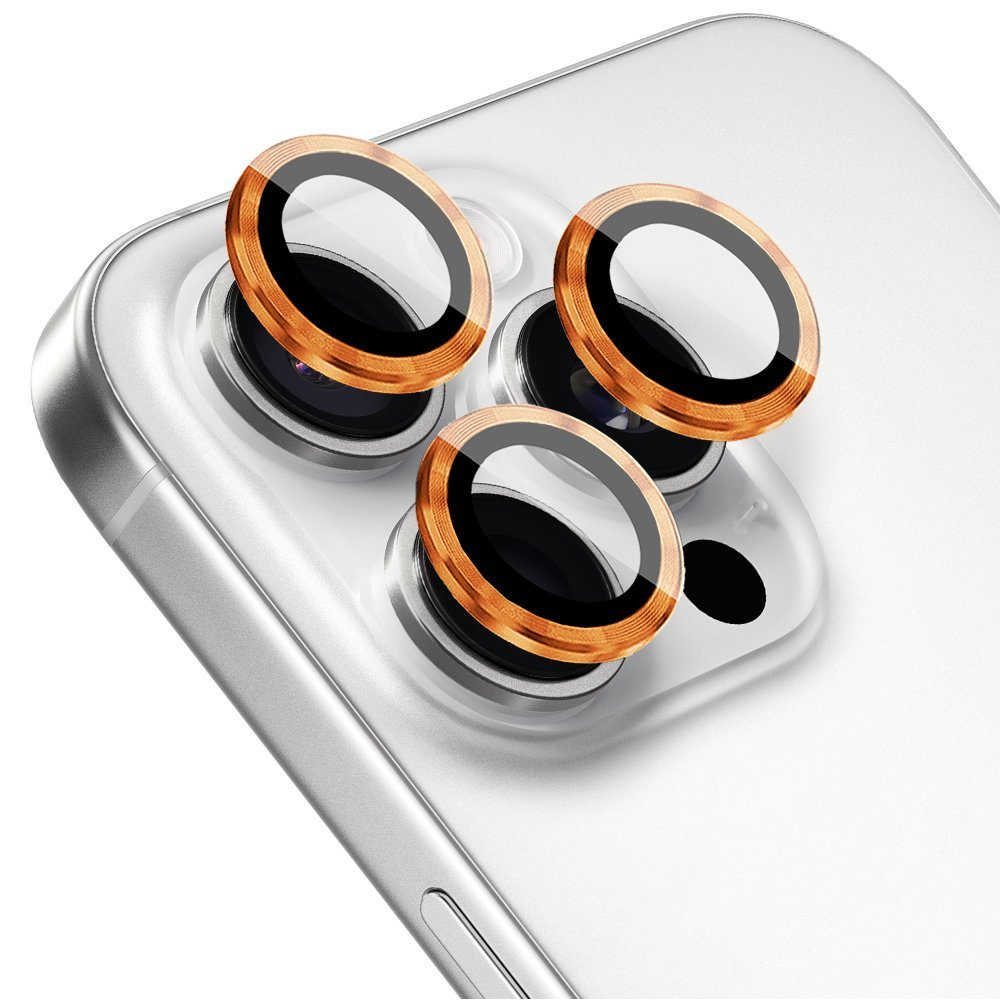 Osłona aparatu, szkło 9H do iPhone 16 Pro, 1 zestaw, pomarańczowa
