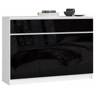 KOMODA K 140 cm 3 DRZWI 3 SZUFLADY BIAŁA / CZARNY POŁYSK - Komody - miniaturka - grafika 1