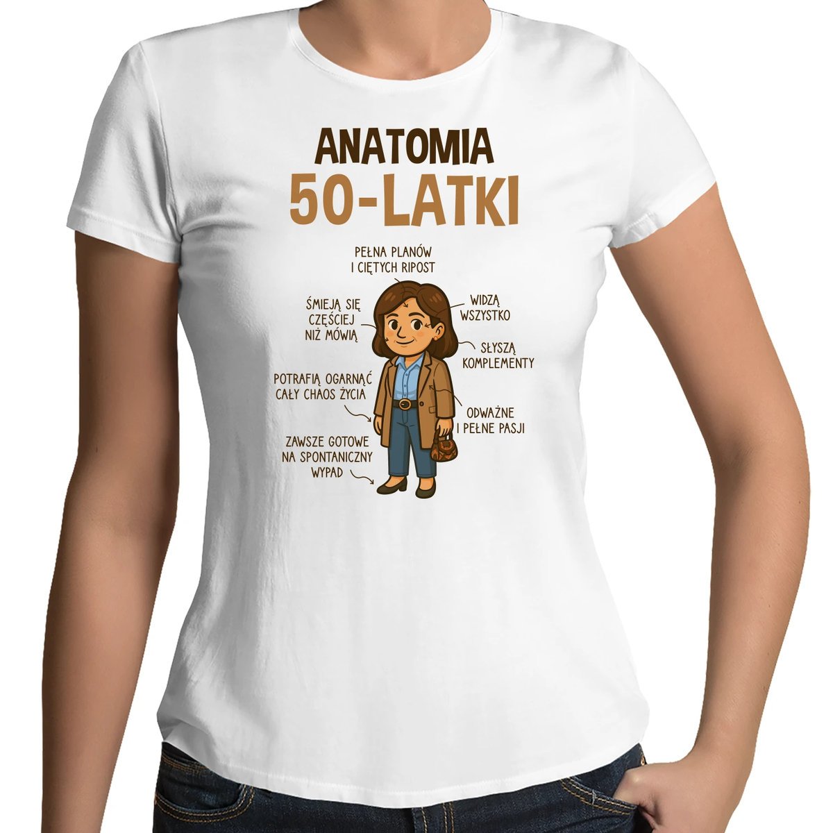 Anatomia 50-latki - damska koszulka na prezent na 50 urodziny Biały S