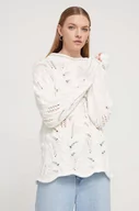 Swetry damskie - Desigual sweter bawełniany kolor biały z półgolfem - miniaturka - grafika 1