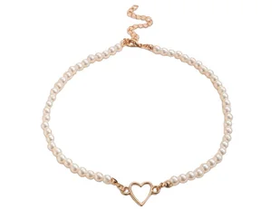 Naszyjnik z perłami i ramką serca gładkie serce - Naszyjniki - miniaturka - grafika 1