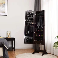 Biżuteria - akcesoria - Stojąca szafka na biżuterię, stojak na biżuterię z 14 lampkami LED, komoda na biżuterię ze stojącym lustrem, z regulacją nachylenia, trójkątny stojak, zamykana szafka z lustrem, drewno jubilerskie (brązowy) - miniaturka - grafika 1