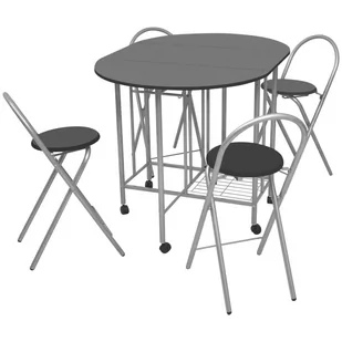 Zestaw składanych mebli do jadalni - 5 elementów MDF, czarny - Stoły z krzesłami - miniaturka - grafika 1