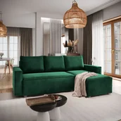 Pościel - Masseno Narożnik SILES z funkcją spania i pojemnikiem na pościel Kształt L, Rozkładana sofa, Rogówka - Butelkowa zieleń, MONOLITH 37 - miniaturka - grafika 1