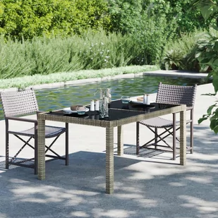 vidaXL Stół ogrodowy, 150x90x75 cm, szkło i rattan PE, szary - Stoły ogrodowe - miniaturka - grafika 1