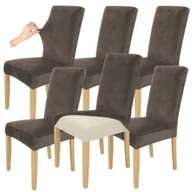 Pokrowce na meble - ZESTAW 6SZT. POKROWCE POKROWIEC NA KRZESŁO BRĄZ WELUR ELASTCZYNY GRUBY - miniaturka - grafika 1