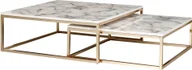 Ławy i stoliki kawowe - WOHNLING Design stolik kawowy zestaw 2 stolików z białego marmuru o kanciastym wyglądzie, Stoliki kawowe 2-częściowe stelaż metalowy złoty, Eleganckie stoliki do salonu, Nowoczesne stoliki kawowe - miniaturka - grafika 1
