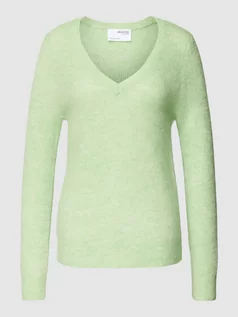 Swetry damskie - Sweter z dzianiny z dekoltem w serek model ‘UMBRA’ - grafika 1