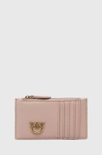 Portfele - Pinko portfel skórzany damski kolor różowy - grafika 1