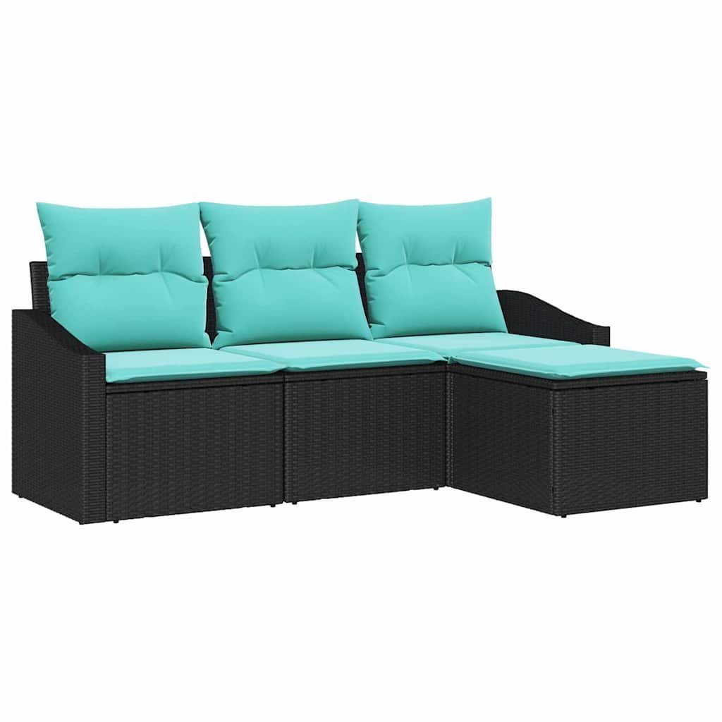 vidaXL Zestaw Sof z poduszką 4 pcs Czarny polirattan