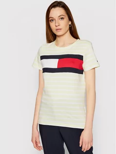 Koszulki i topy damskie - Tommy Hilfiger T-Shirt Abo Flag WW0WW32439 Żółty Regular Fit - grafika 1