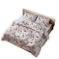 Pościel - Pościel bawełniana świąteczna 160x200 szara czerwona biała skrzaty na sankach - miniaturka - grafika 1